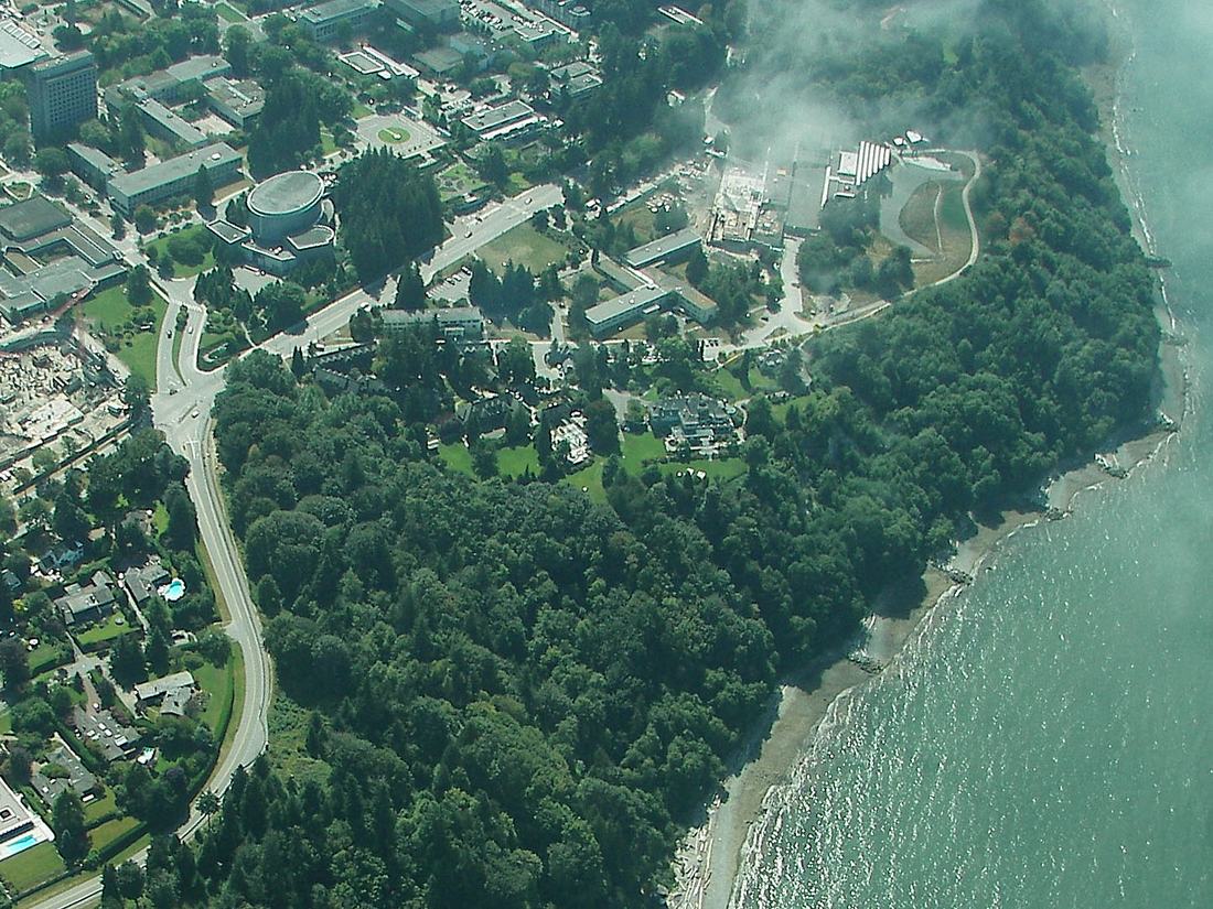 An aerial view of a university campus