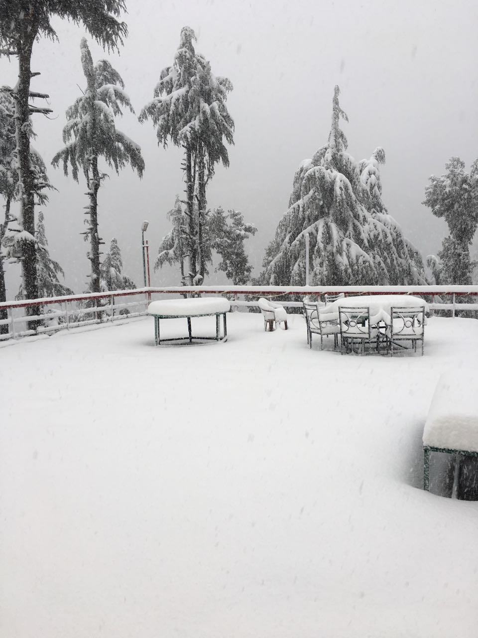 A university campus after snowfall